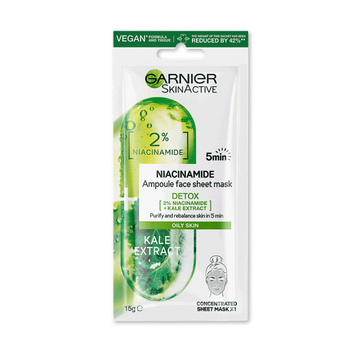 2 Pack x Garnier Skin Active Niacinamide Ampoule Face Sheet Mask Kale Extract - 15g